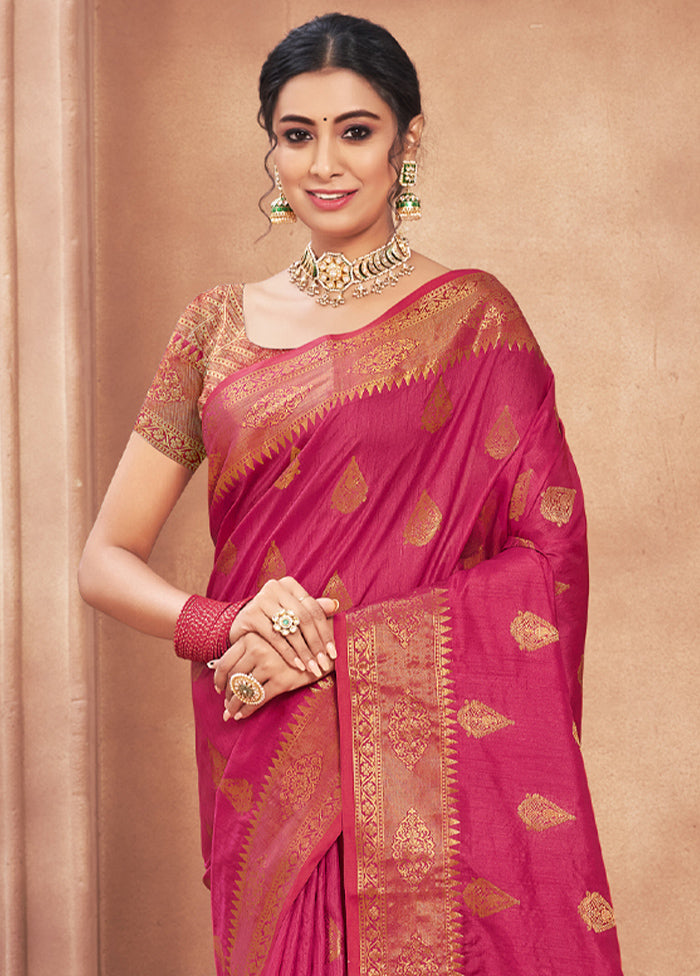 Magenta Spun Silk Saree With Blouse Piece