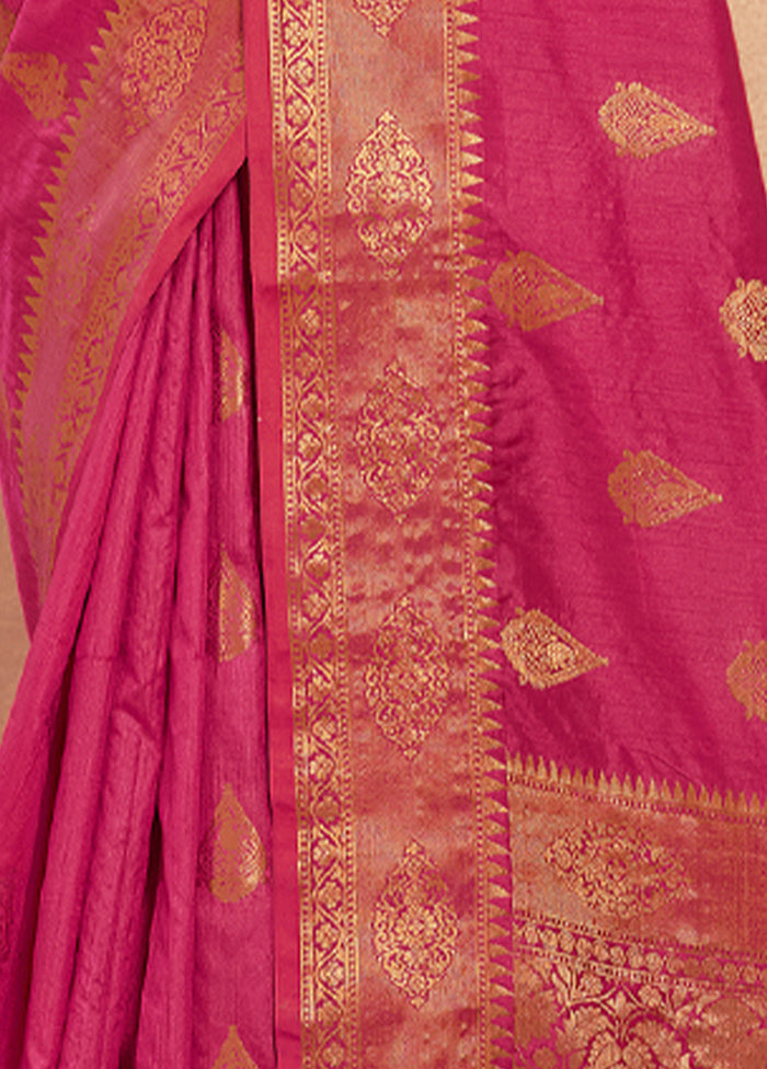 Magenta Spun Silk Saree With Blouse Piece