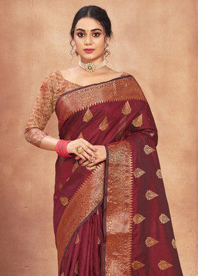 Maroon Spun Silk Saree With Blouse Piece