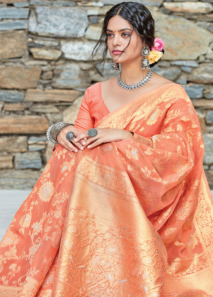 Orange Spun Silk Saree With Blouse Piece