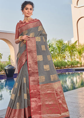 Grey Spun Silk Saree With Blouse Piece