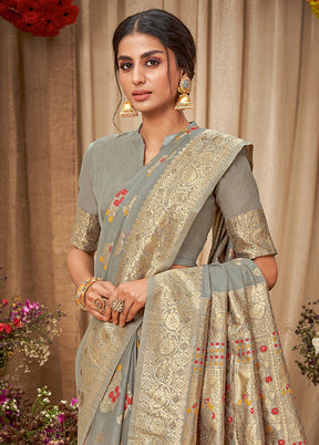 Grey Spun Silk Saree With Blouse Piece