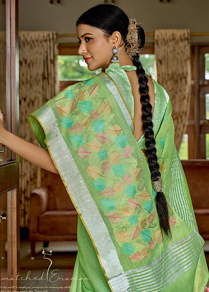 Light Green Spun Silk Saree With Blouse Piece