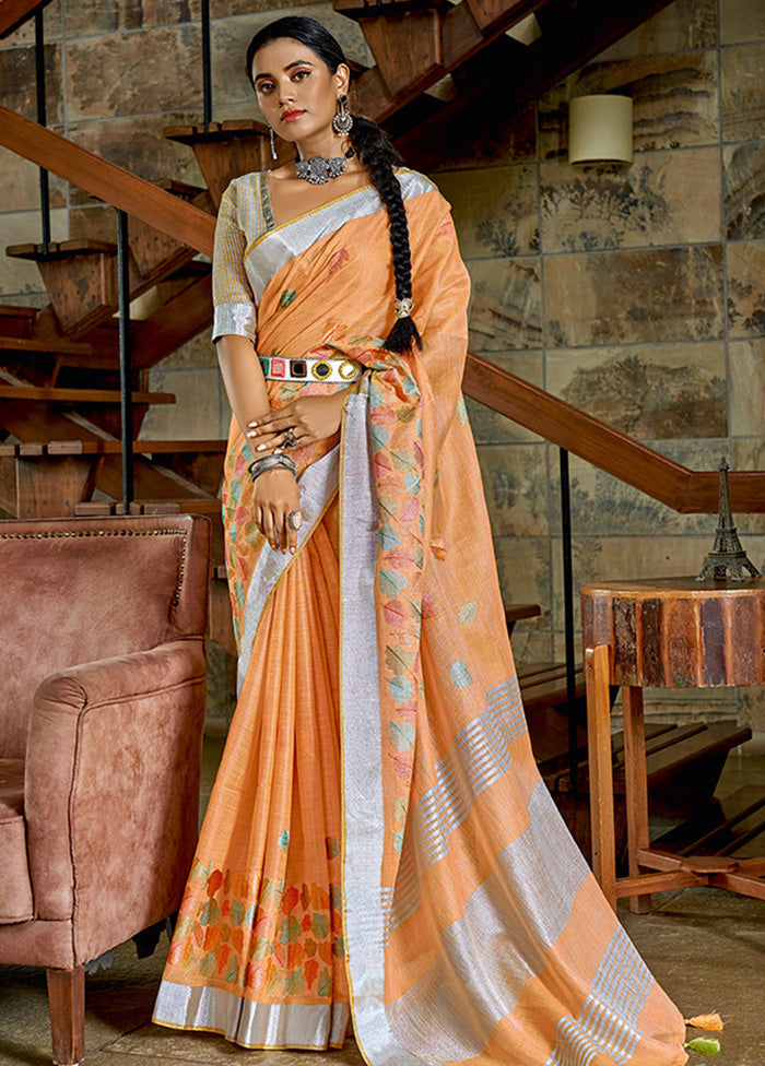 Orange Spun Silk Saree With Blouse Piece