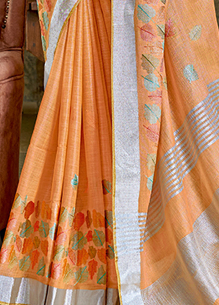 Orange Spun Silk Saree With Blouse Piece