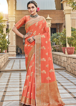 Orange Spun Silk Saree With Blouse Piece