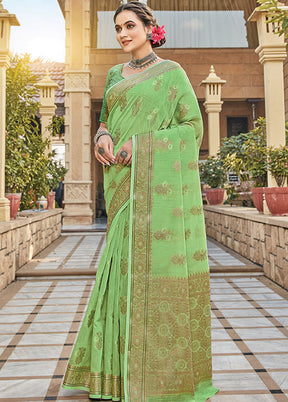 Light Green Spun Silk Saree With Blouse Piece