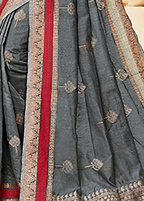 Grey Spun Silk Saree With Blouse Piece