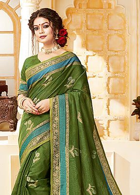 Green Spun Silk Saree With Blouse Piece