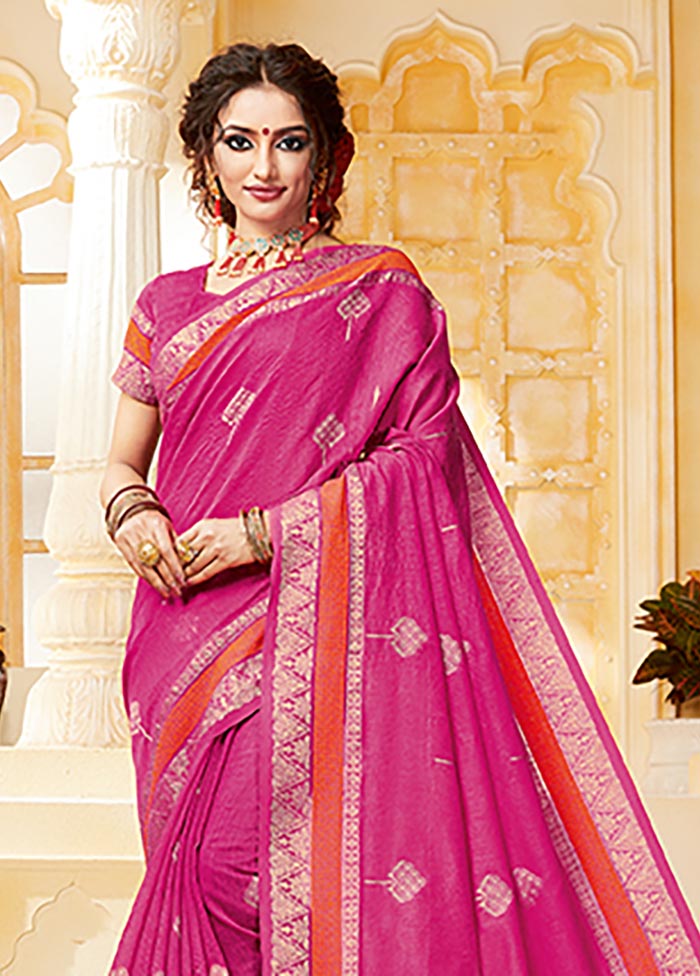 Pink Spun Silk Saree With Blouse Piece