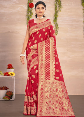 Red Spun Silk Saree With Blouse Piece