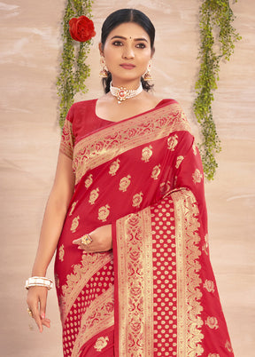 Red Spun Silk Saree With Blouse Piece