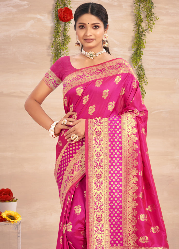 Pink Spun Silk Saree With Blouse Piece