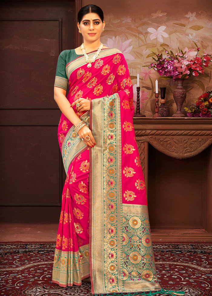 Magenta Spun Silk Saree With Blouse Piece