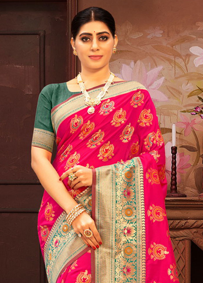 Magenta Spun Silk Saree With Blouse Piece