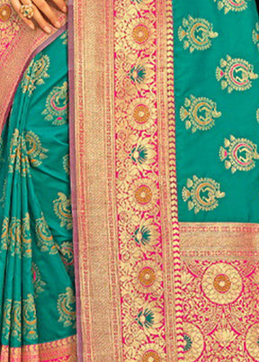 Sea Green Spun Silk Saree With Blouse Piece