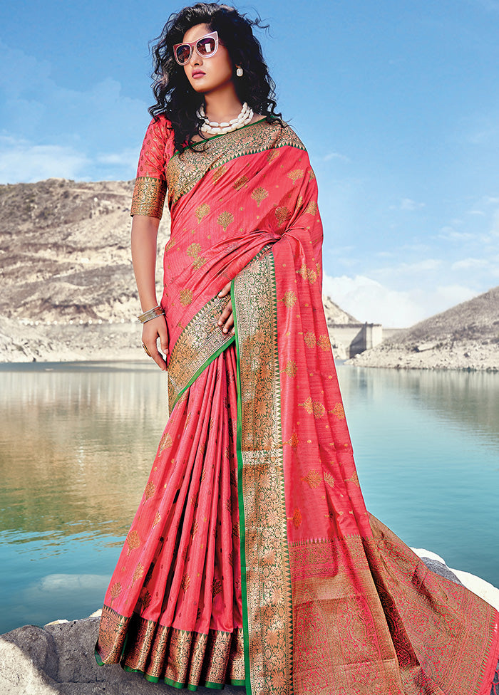 Pink Spun Silk Saree With Blouse Piece