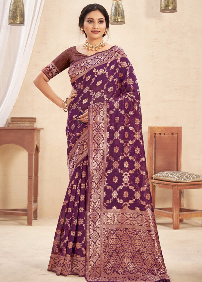 Purple Cotton Saree With Blouse Piece