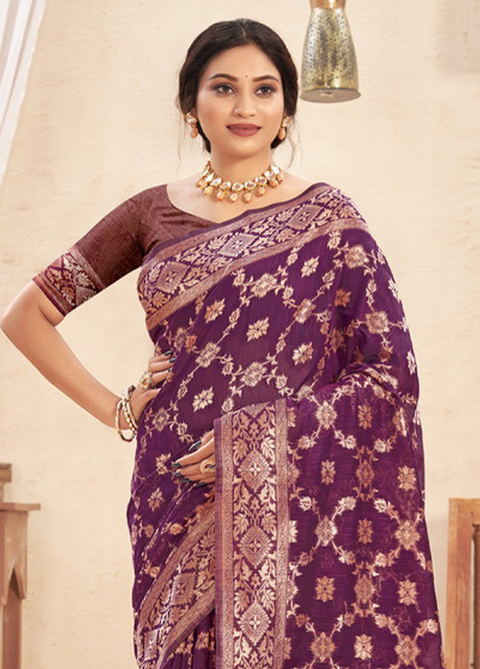 Purple Cotton Saree With Blouse Piece