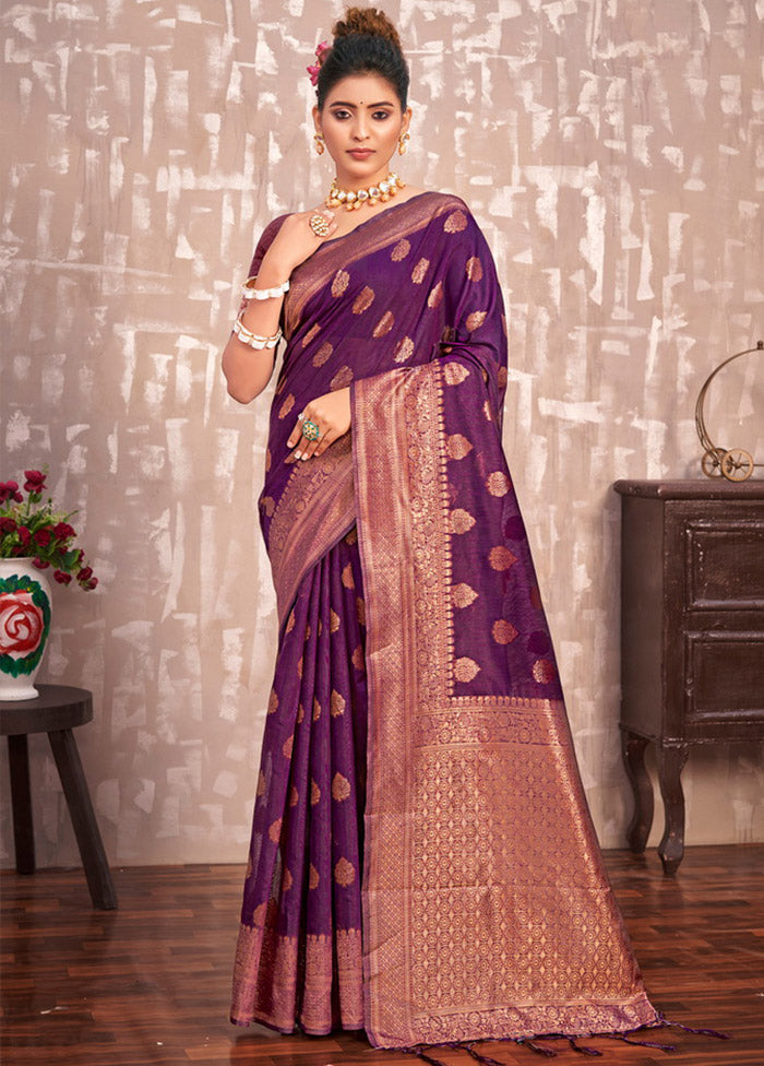 Purple Cotton Saree With Blouse Piece