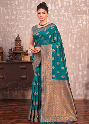 Sea Green Cotton Saree With Blouse Piece