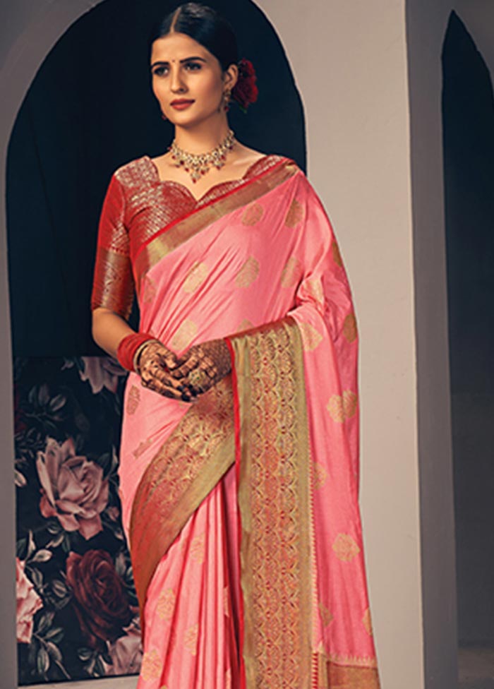 Pink Spun Silk Saree With Blouse Piece