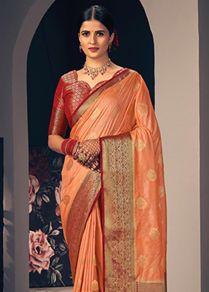 Orange Spun Silk Saree With Blouse Piece