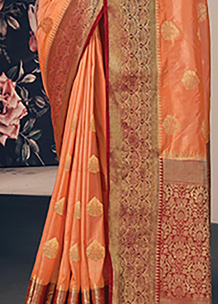 Orange Spun Silk Saree With Blouse Piece