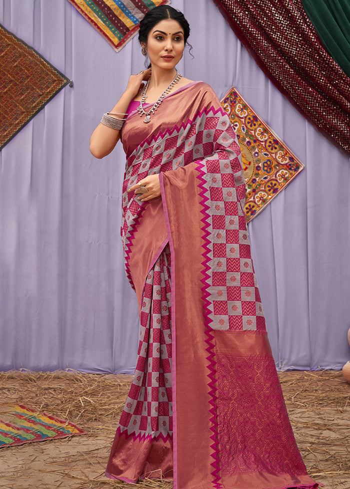 Pink Cotton Saree With Blouse Piece