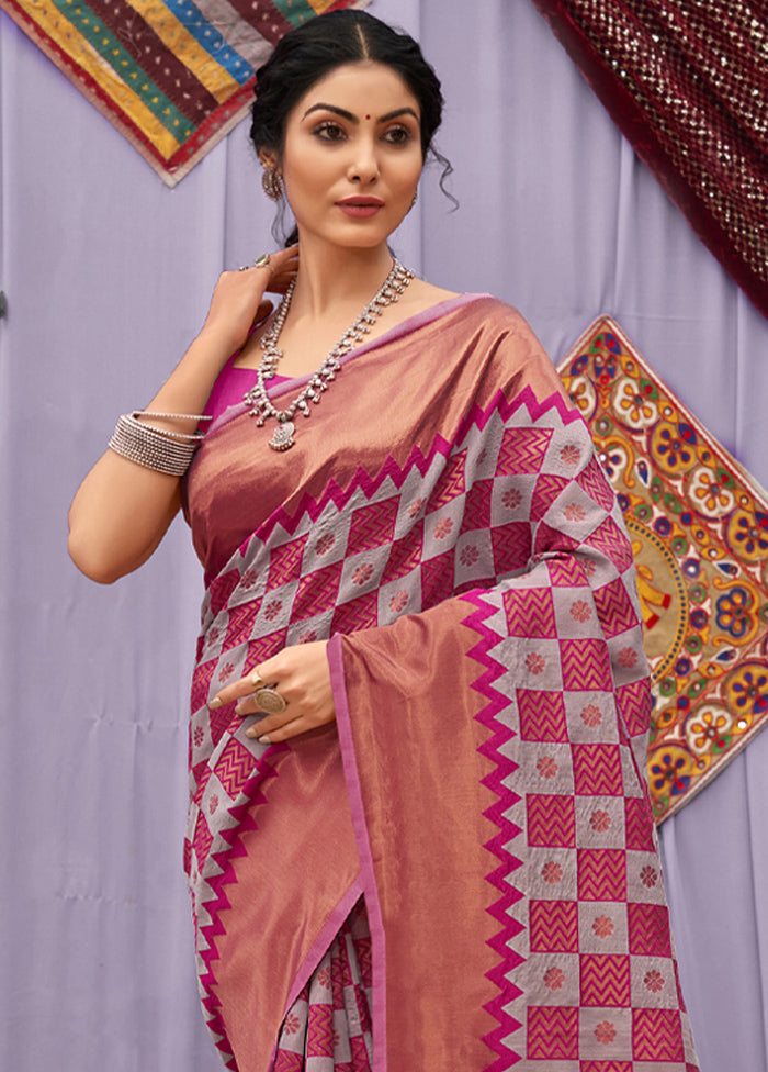 Pink Cotton Saree With Blouse Piece