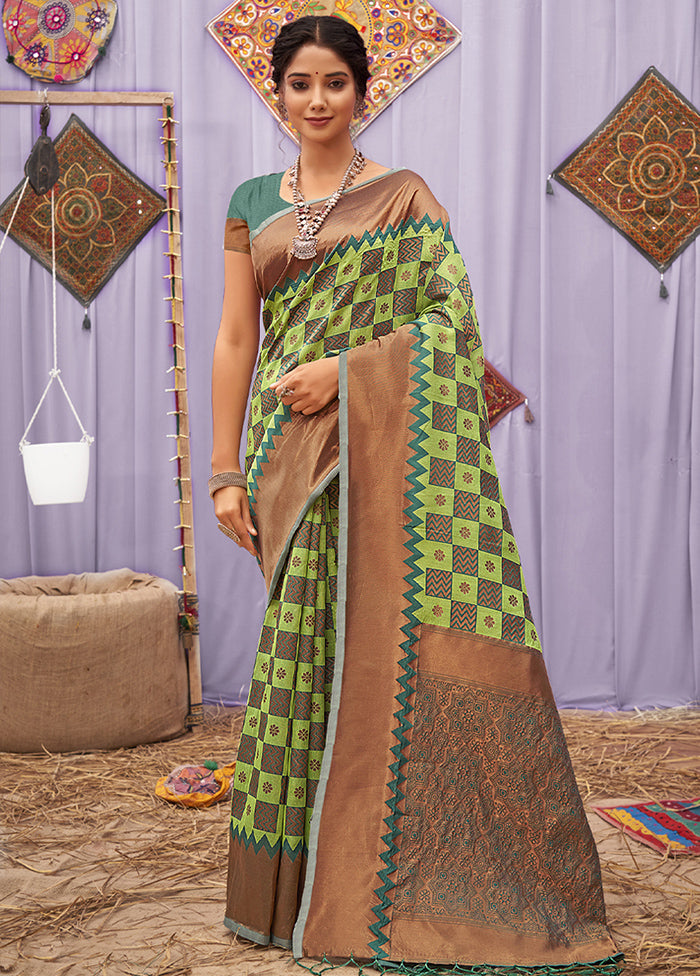 Light Green Cotton Saree With Blouse Piece