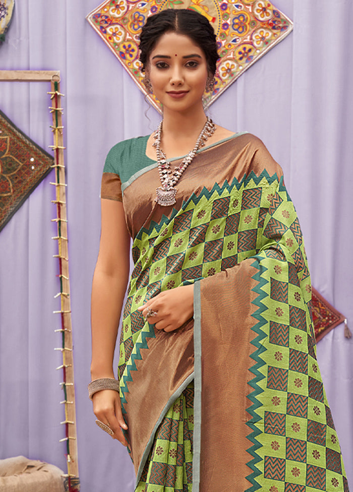 Light Green Cotton Saree With Blouse Piece