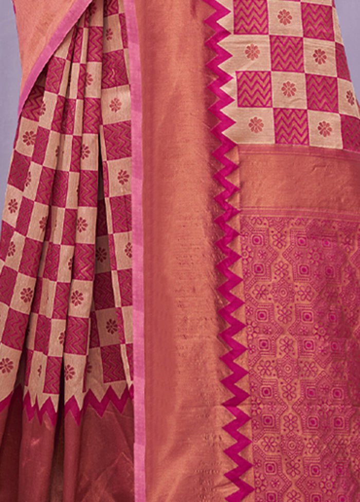 Pink Cotton Saree With Blouse Piece