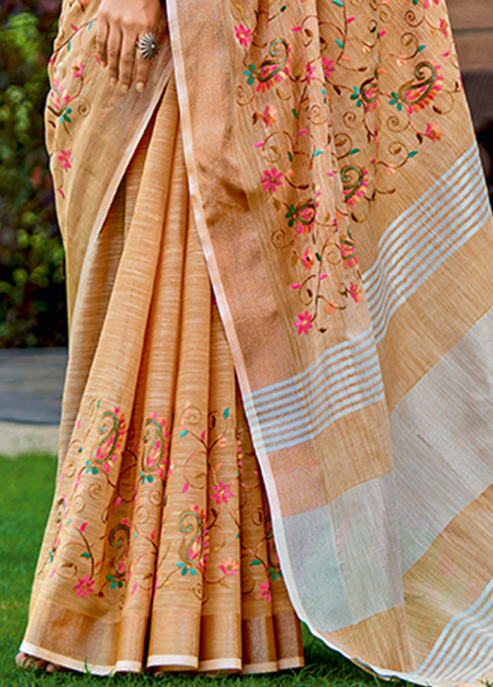 Peach Spun Silk Saree With Blouse Piece