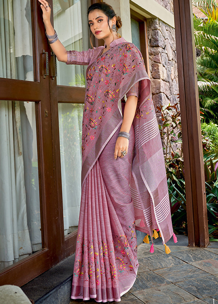 Purple Spun Silk Saree With Blouse Piece