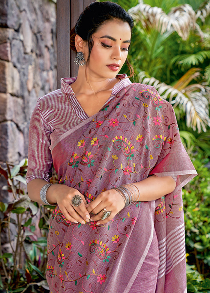 Purple Spun Silk Saree With Blouse Piece