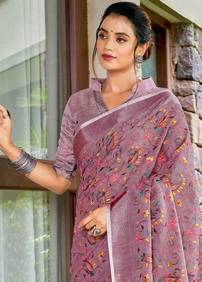 Purple Spun Silk Saree With Blouse Piece