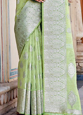 Light Green Spun Silk Saree With Blouse Piece