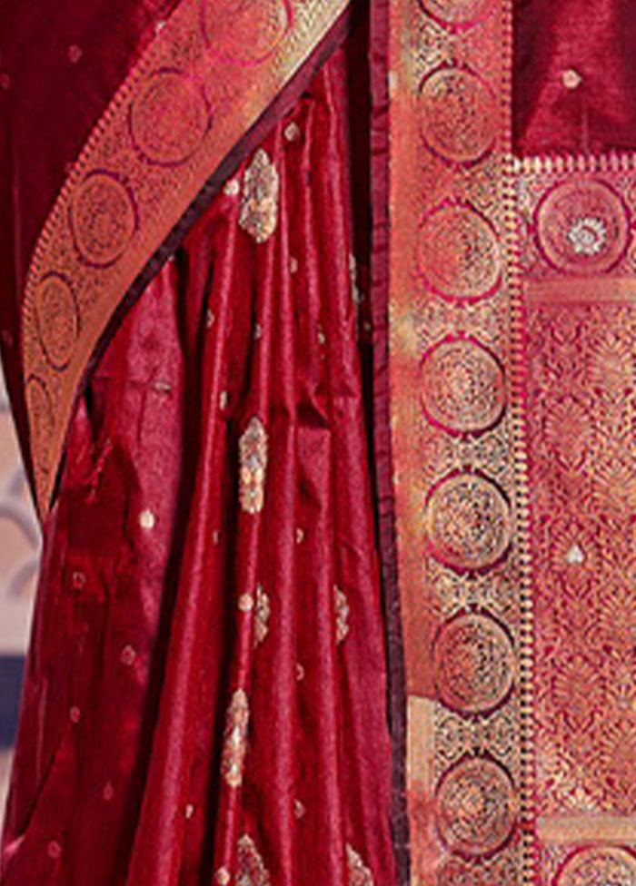 Red Spun Silk Saree With Blouse Piece