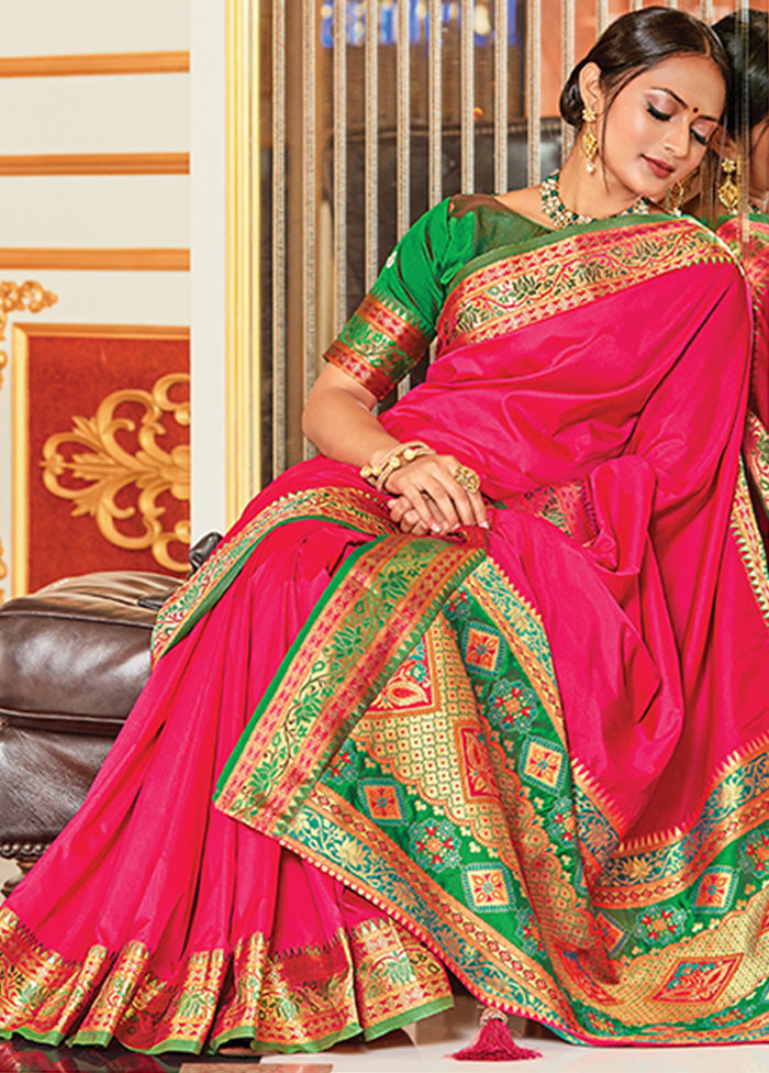 Dark Pink Spun Silk Saree With Blouse Piece