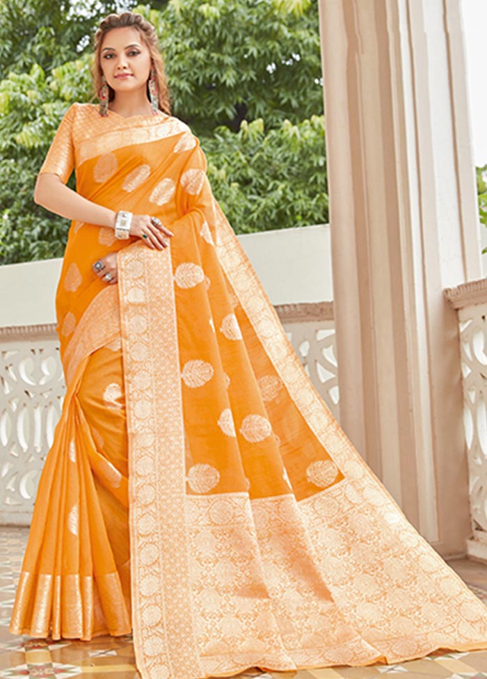 Orange Spun Silk Saree With Blouse Piece