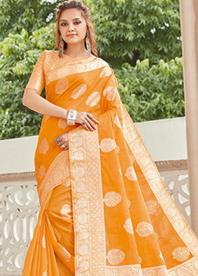 Orange Spun Silk Saree With Blouse Piece