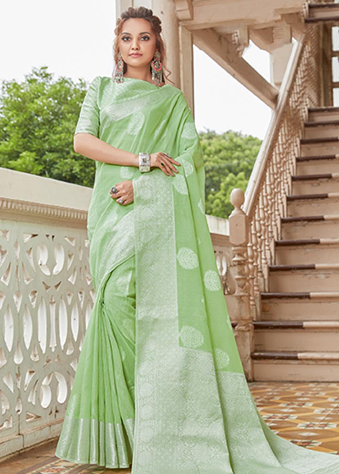 Light Green Spun Silk Saree With Blouse Piece