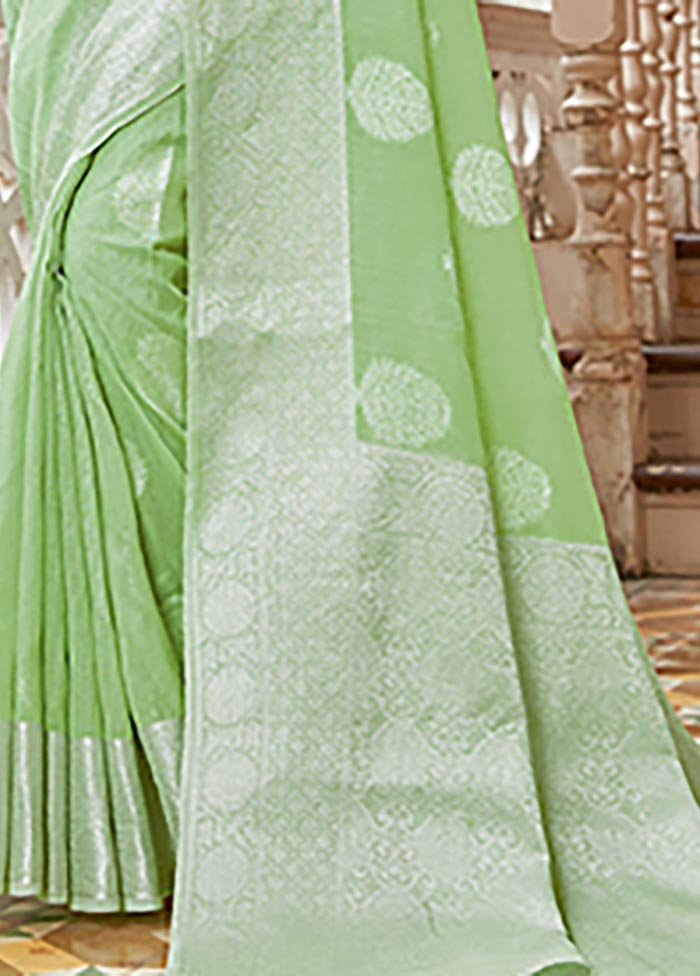 Light Green Spun Silk Saree With Blouse Piece