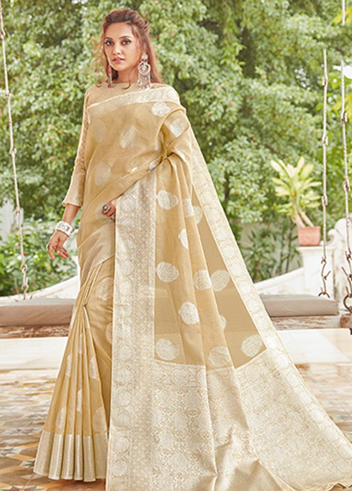 Beige Spun Silk Saree With Blouse Piece