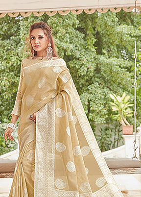 Beige Spun Silk Saree With Blouse Piece