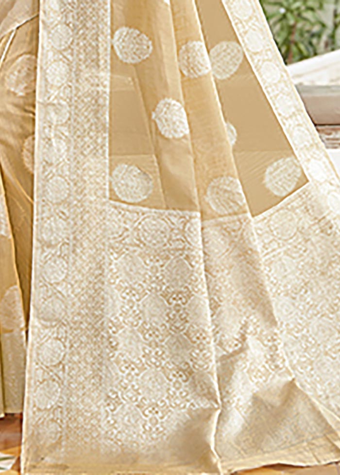 Beige Spun Silk Saree With Blouse Piece