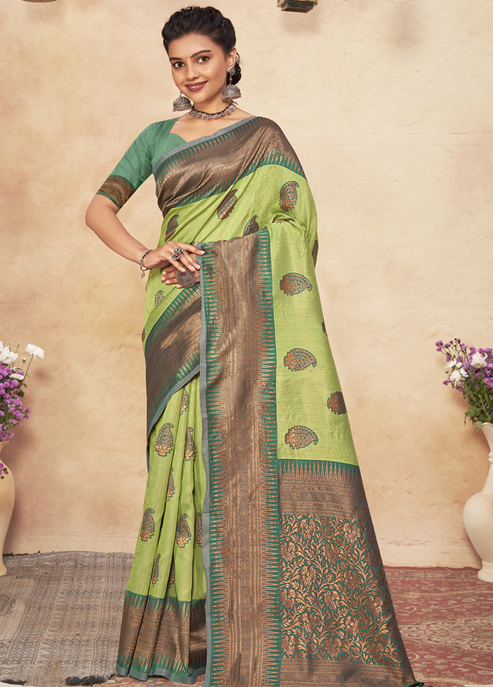 Light Green Cotton Saree With Blouse Piece