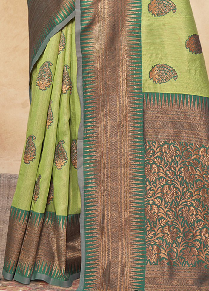 Light Green Cotton Saree With Blouse Piece