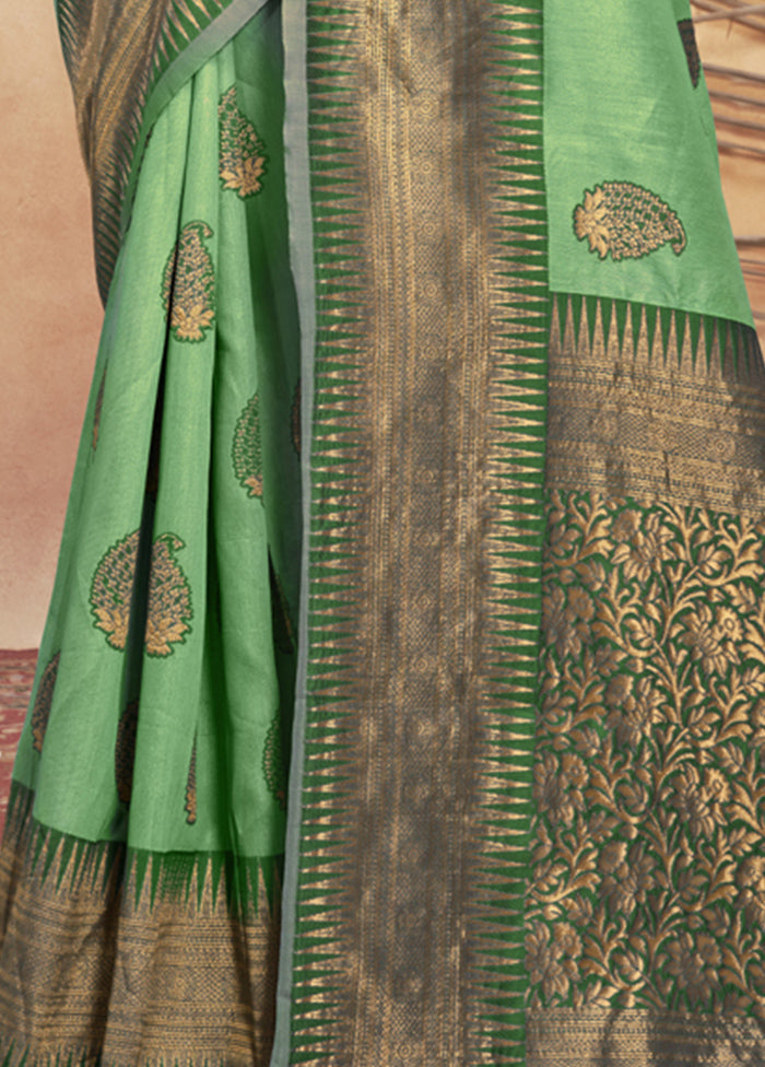 Light Green Cotton Saree With Blouse Piece